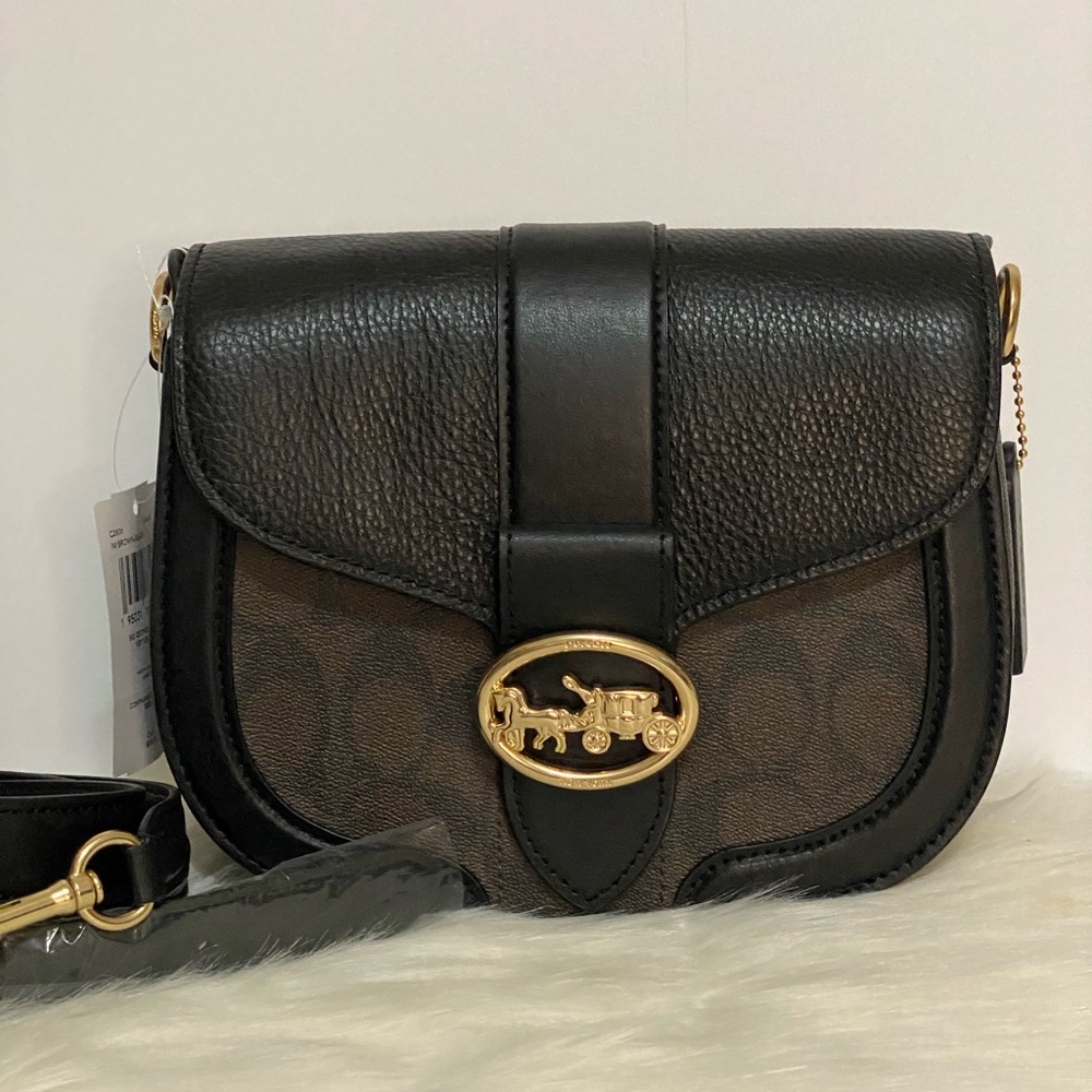 Coach Crossbody Saddle Bag NWT C Monogram Soft Black Leather Adjustable Strap - Picture 2 of 16